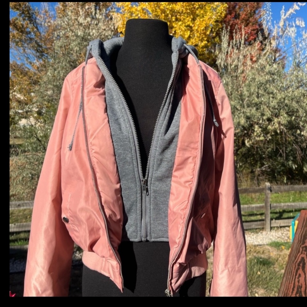Ambiance Pink Bomber Jacket with Gray Hood
